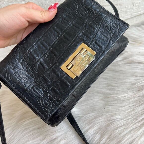 KATE SPADE Black Leather Croc Embossed Madison Knott Rosie Crossbody - Picture 4 of 11